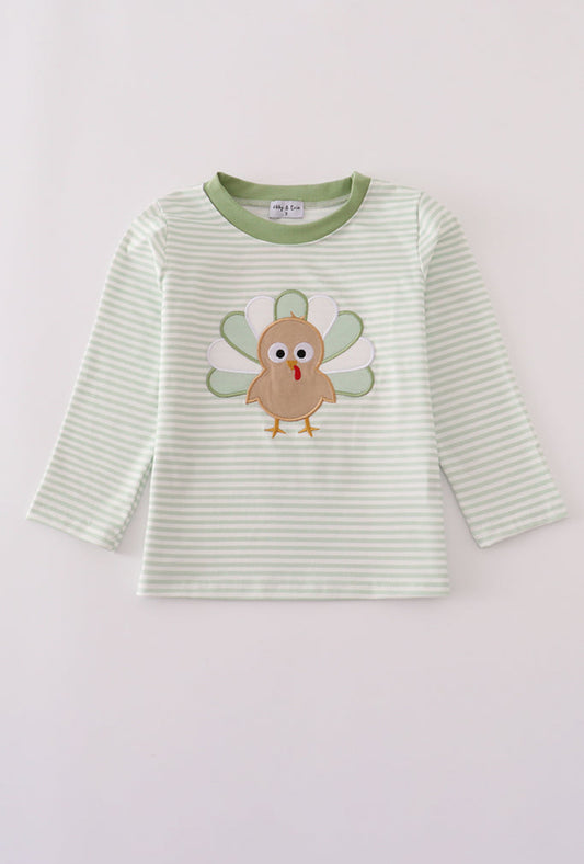 Sage Turkey Appliqué Stripe Boy’s Tops