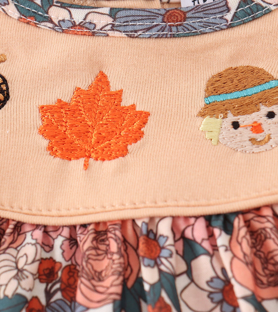 Fall Floral Print Pumpkin Embroidery Girl’s Bloomer Set