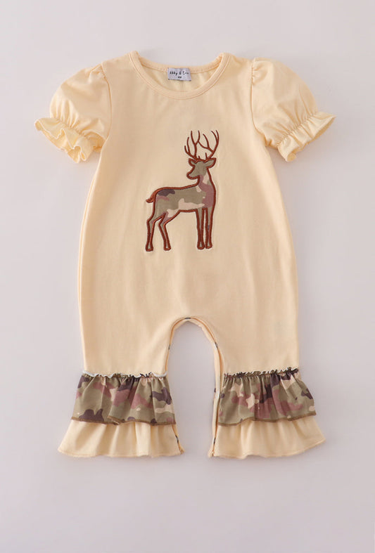 Camouflage Deer Appliqué Girl Ruffle Romper