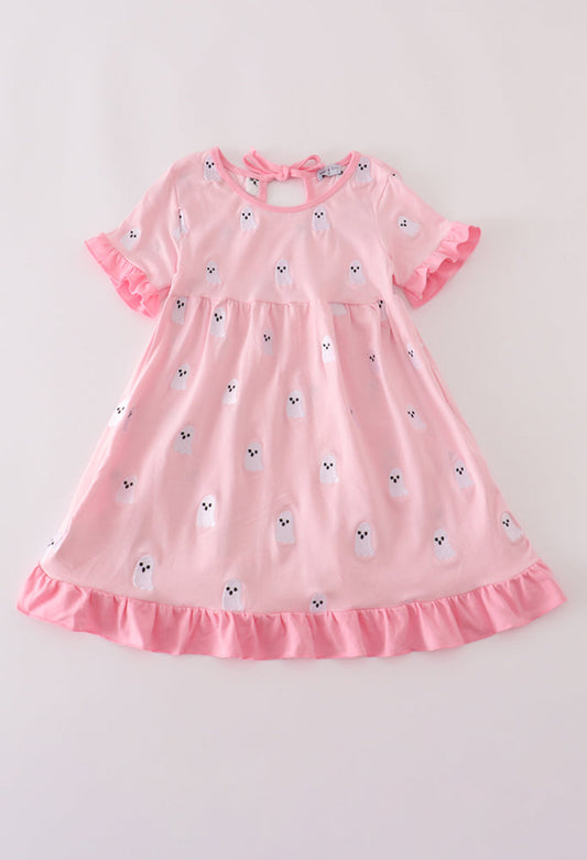 Pink Ghost Embroidery Ruffle Dress