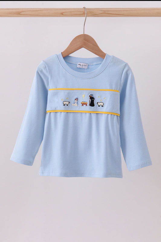 Blue Nativity Embroidery UNISEX Top