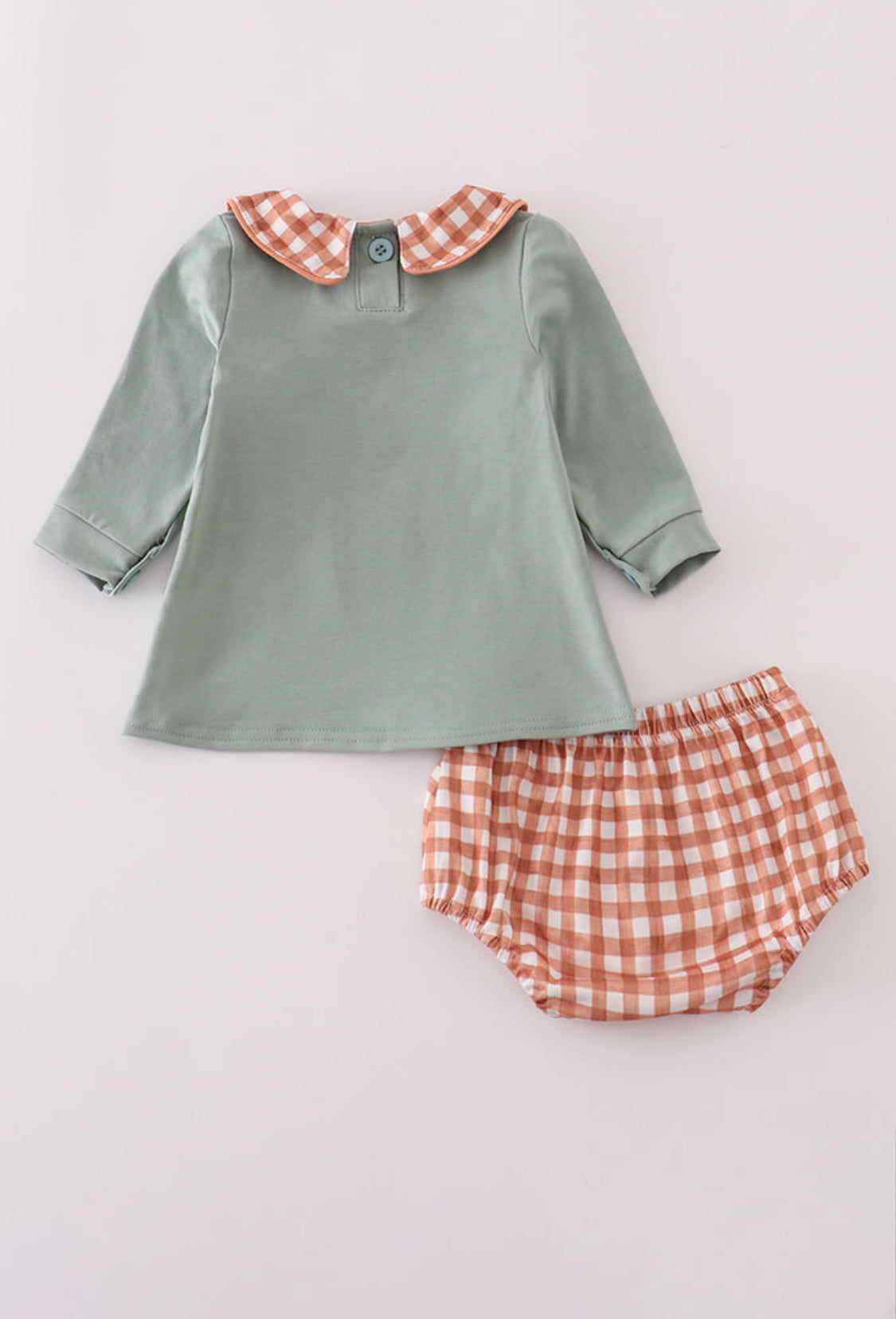Sage Turkey Pumpkin Embroidery Girl’s Bloomer Set
