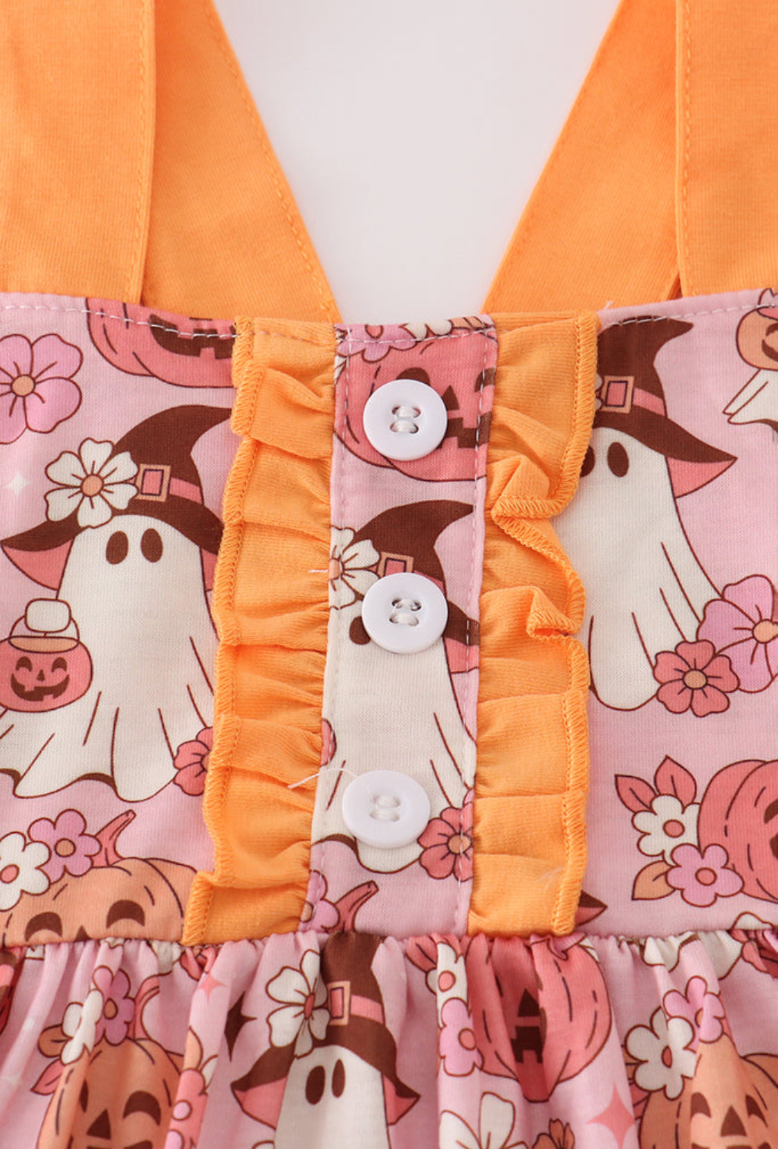 Pink Pumpkin Ghost Print Ruffle Girl’s Dress