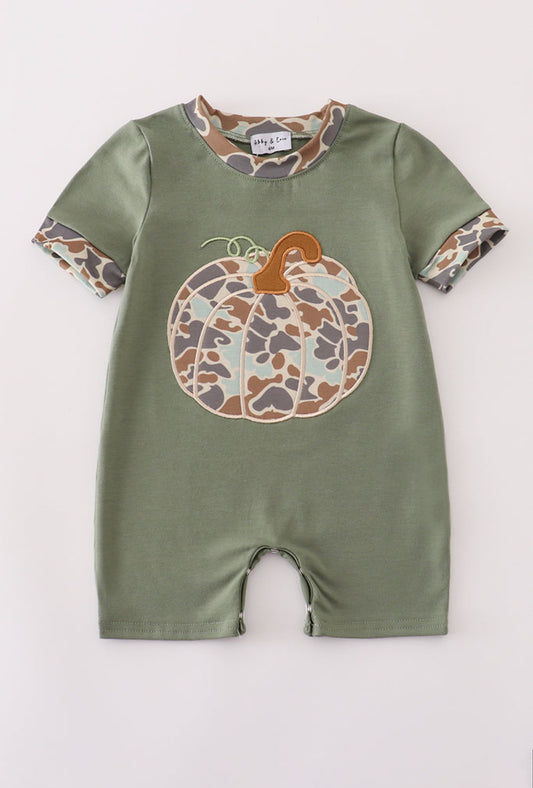 Camouflage Print Pumpkin Appliqué Boy’s Romper