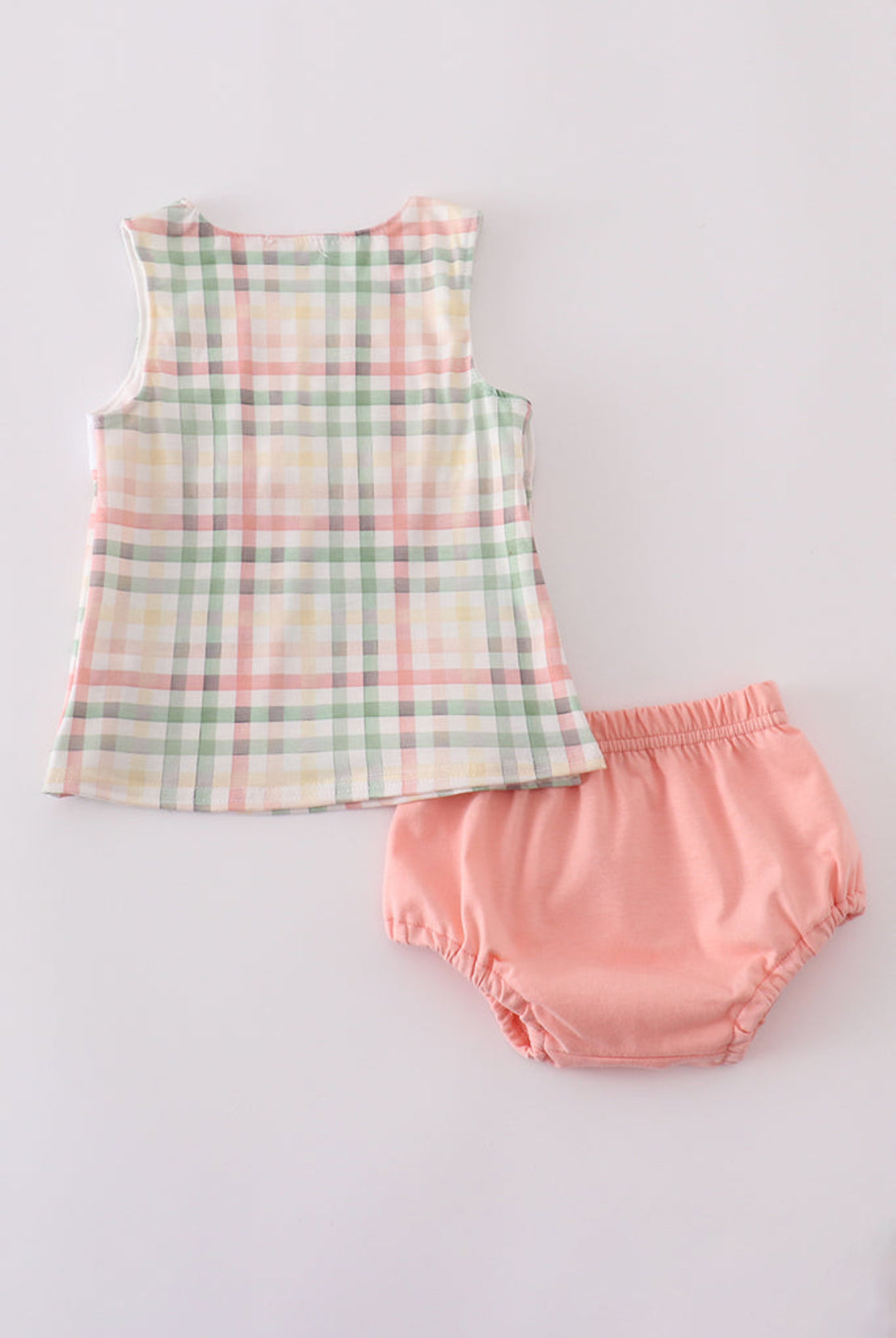 Crab Embroidery Plaid Boy’s Bloomer Set