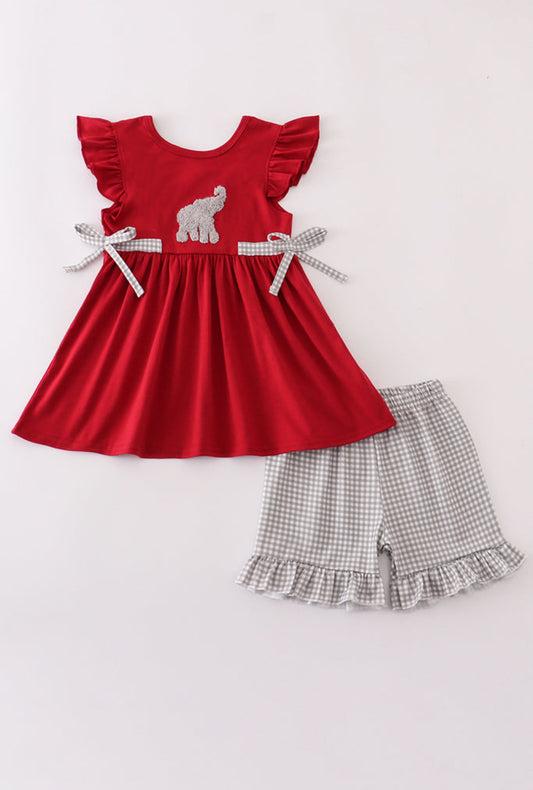Alabama Elephant  French Knot Ruffle Short Set