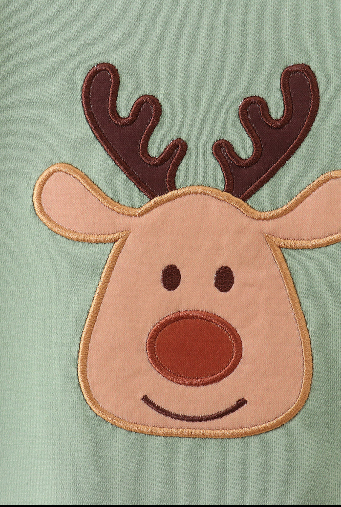 Green Christmas Reindeer Appliqué Ruffle Girl’s Romper