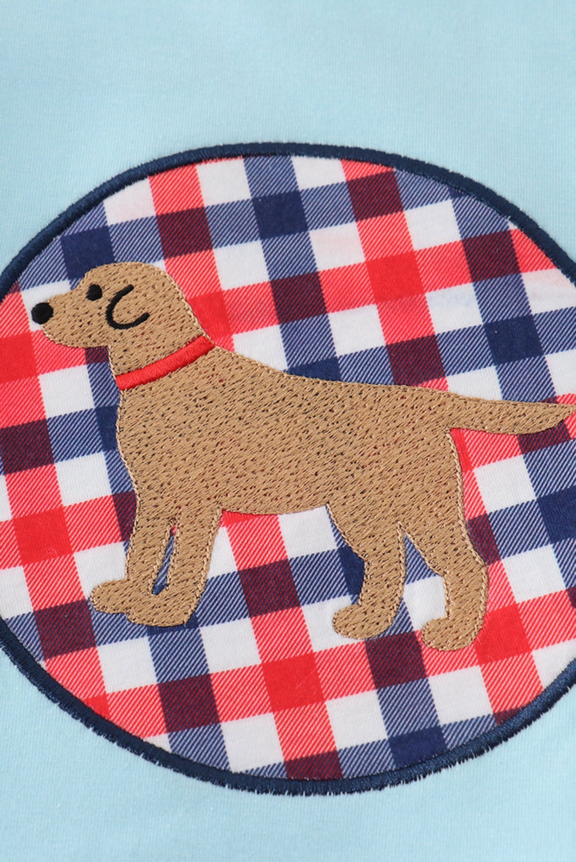 Blue Puppy Gingham Appliqué Boy’s Short Set.