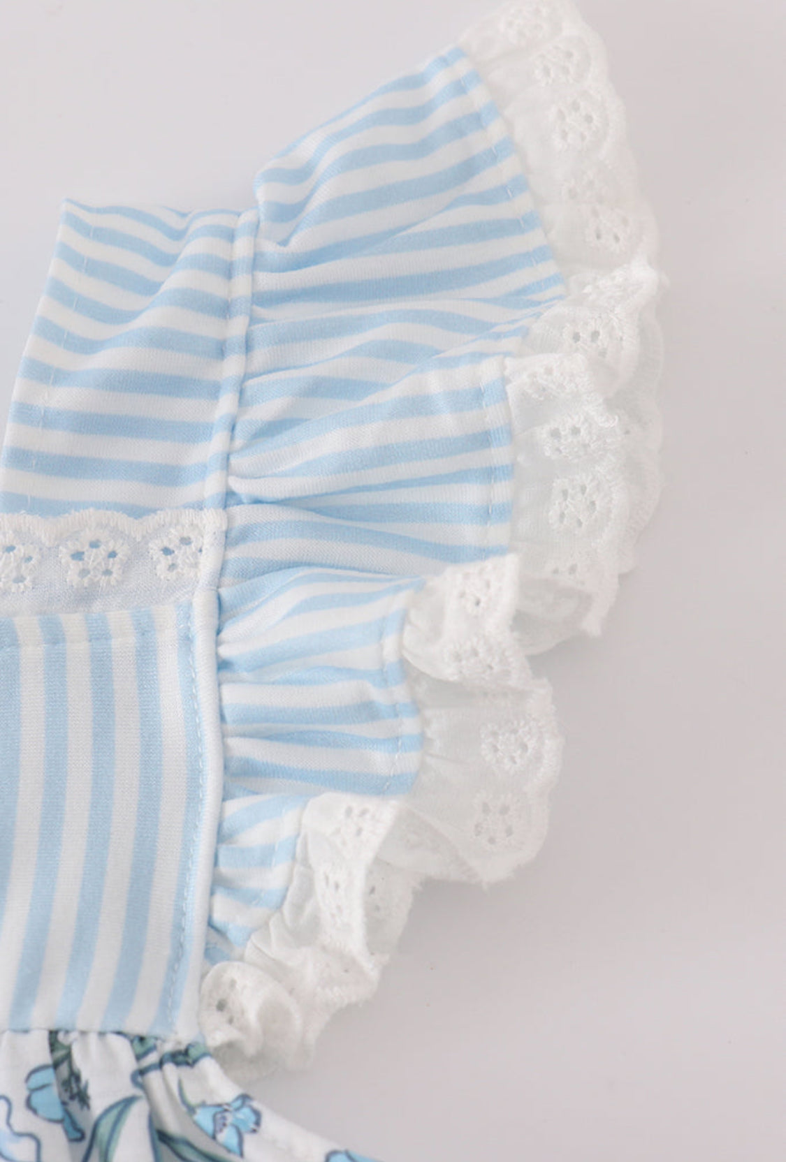 Blue Bow & Lace Print Ruffle Dress