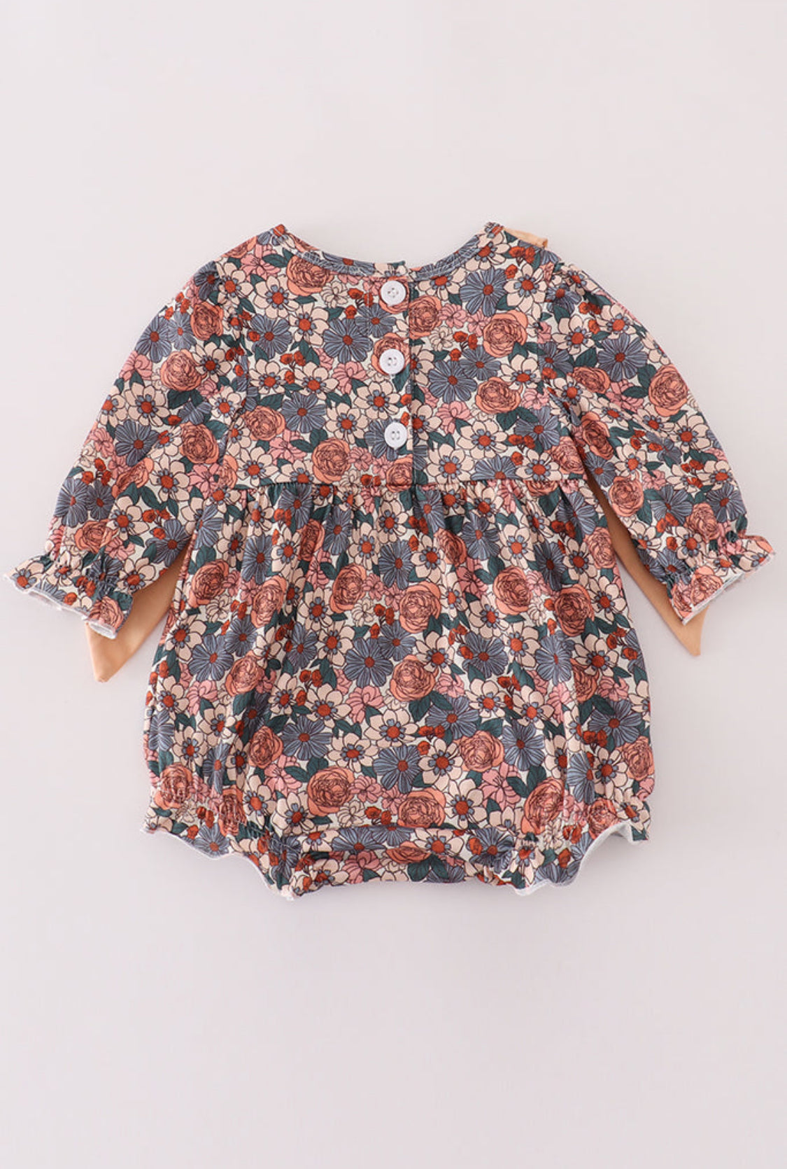 Fall Floral Print Pumpkin Embroidery Girl’s Bubble