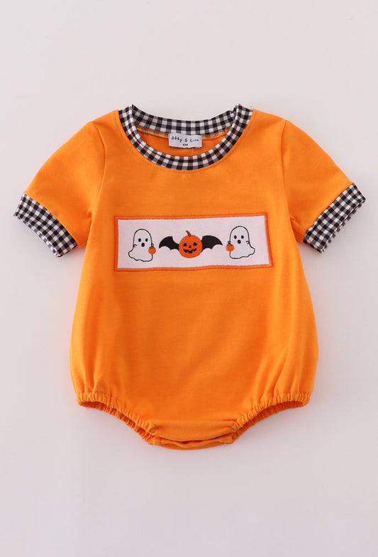 Orange Halloween Pumpkin Ghost Embroidery Boy’s Bubble