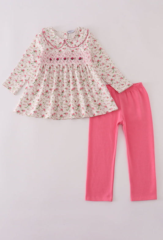 Pink Rose Hand Smocked Girl’s Pants Set