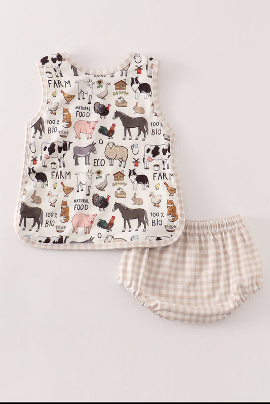 Beige Farm Baby Boy Set