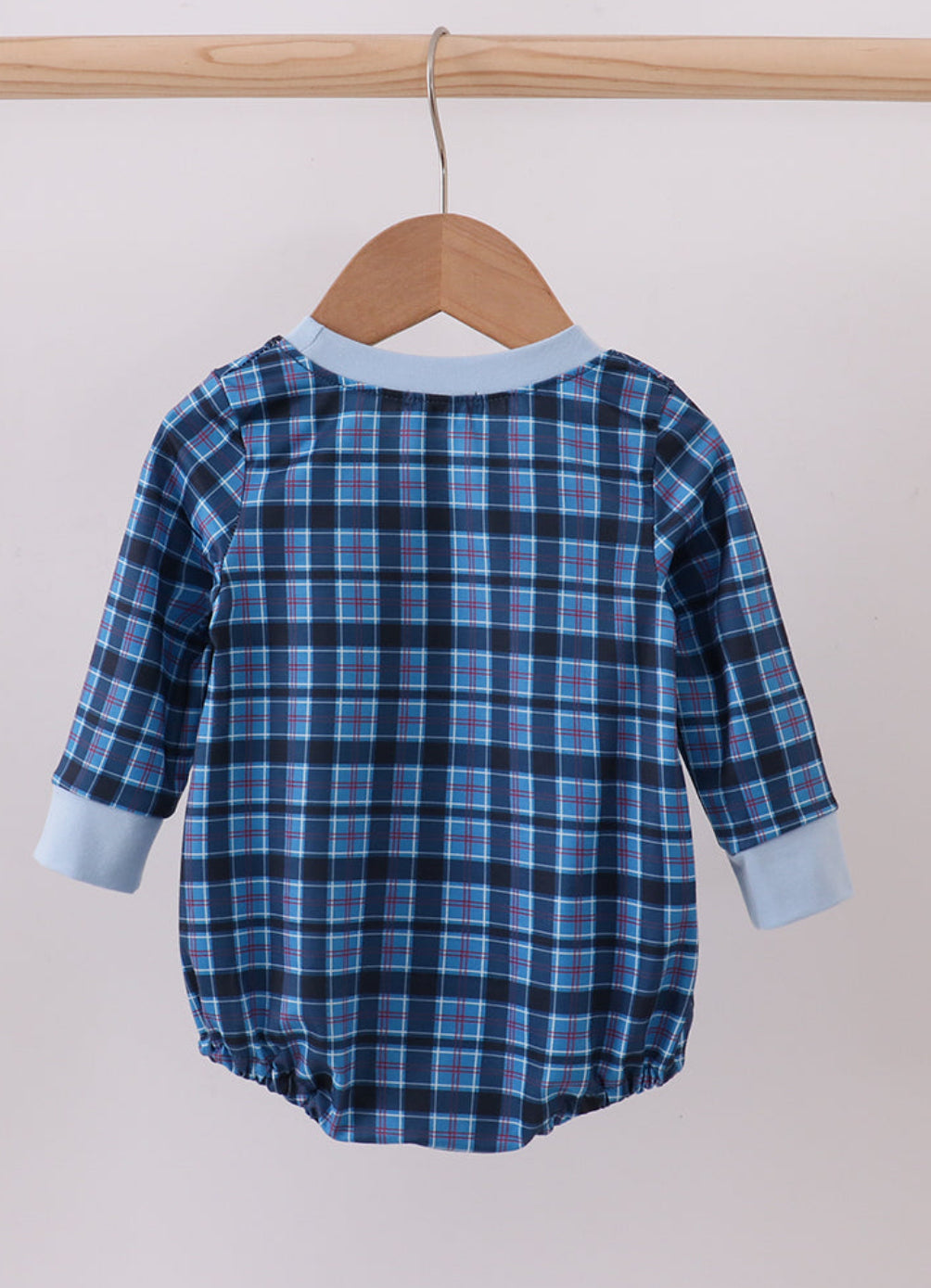 Navy Nativity Embroidery Plaid Boy’s Bubble