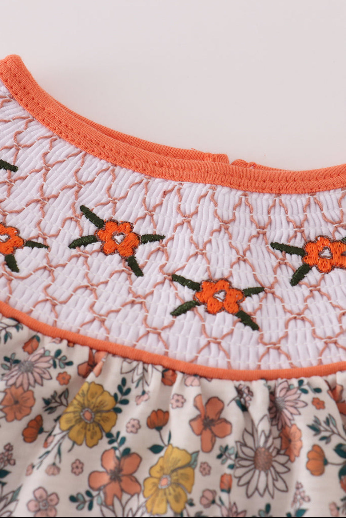 Floral Embroidery Smocked Girl’s Romper