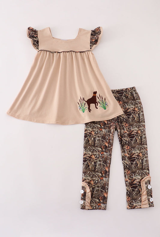 Camouflage Hound Embroidery Girl’s Pants Set