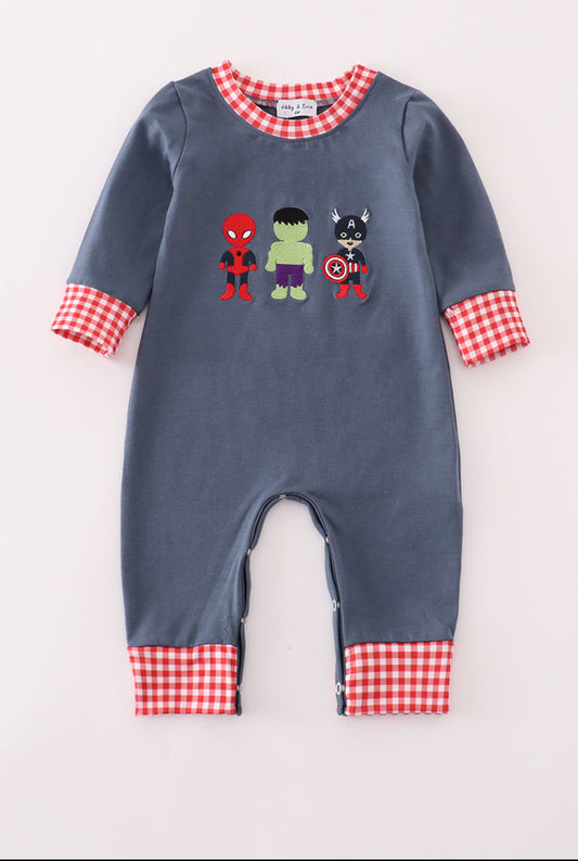 Navy Character Embroidery Boy’s Romper