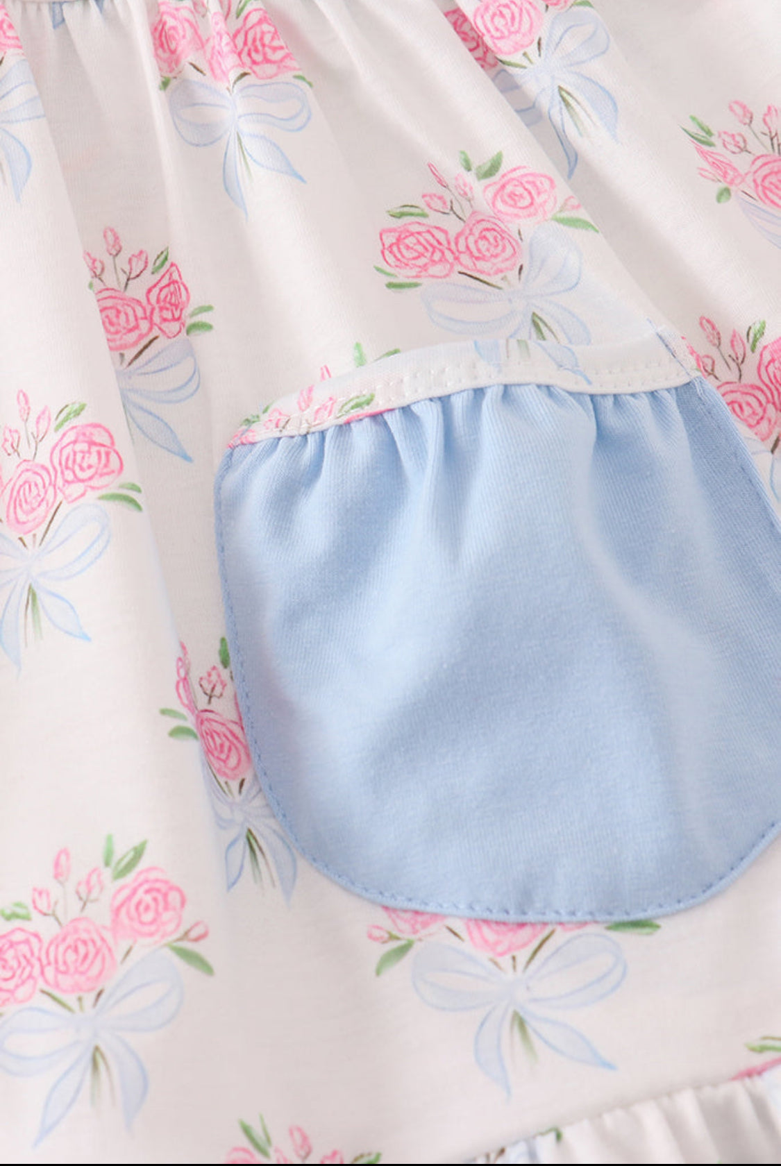 Blue Floral Bow Print Ruffle Girl’s Shorts Set