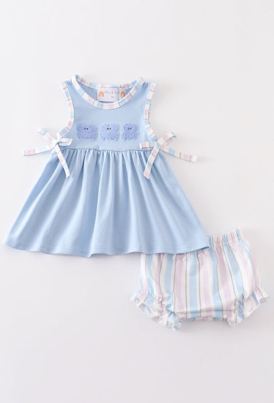 Crab French Knot Stripe Baby Girl Set
