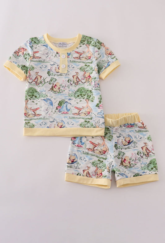 Yellow Character Print Boy’s Short Set