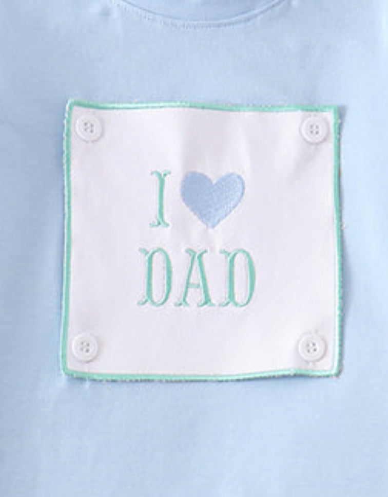 Blue I Love Dad Embroidery Boy Set