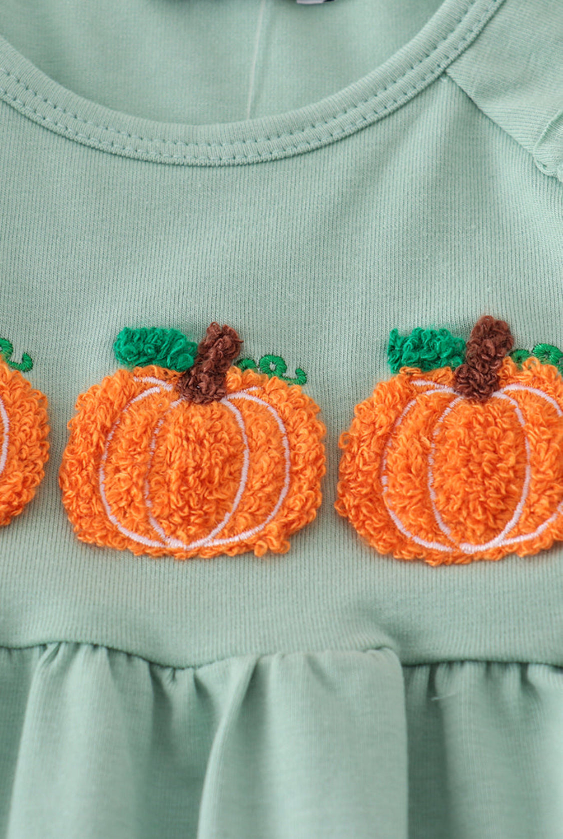 Sage Pumpkin French Knot Ruffle Girl’s Romper