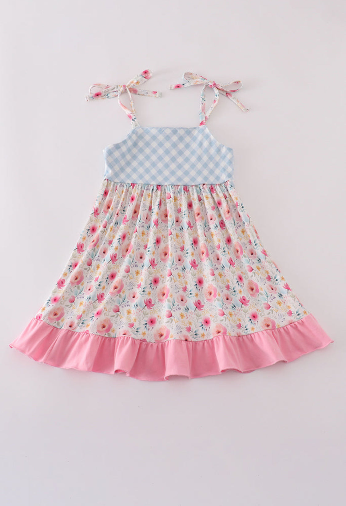 Pink Floral Print Strap Girl Dress