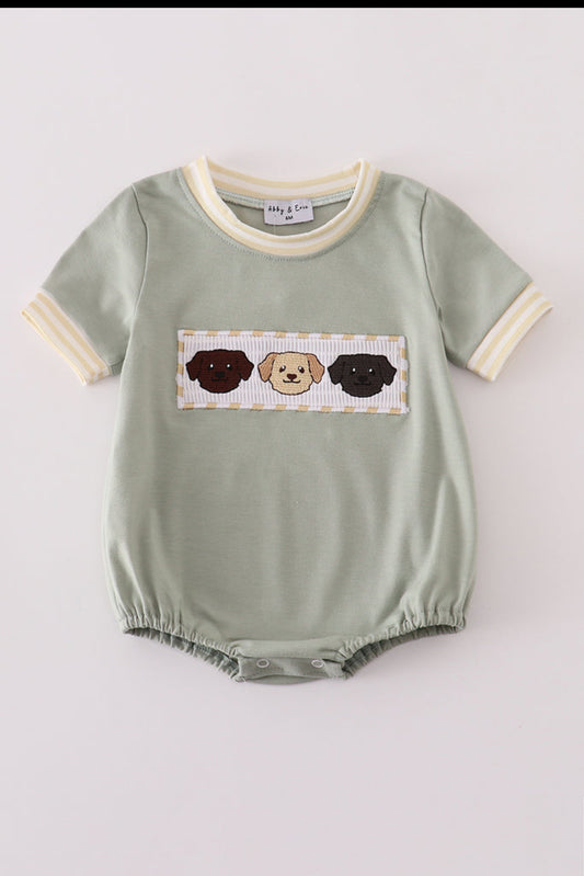 Puppy Embroidery Smocked Boy’s Bubble