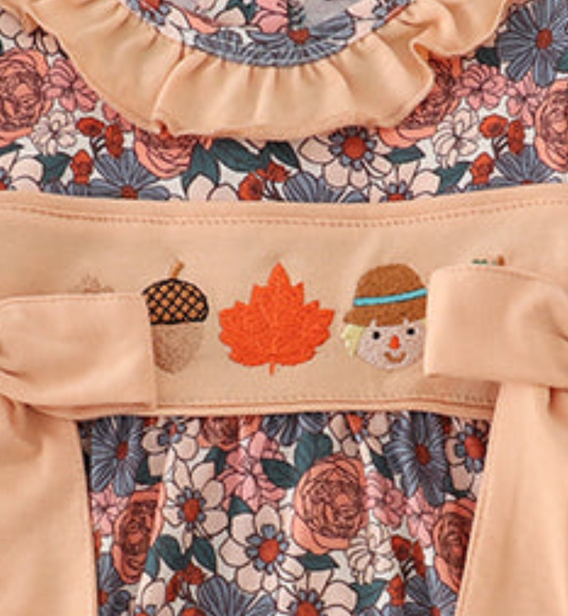 Fall Floral Print Pumpkin Embroidery Girl’s Bubble