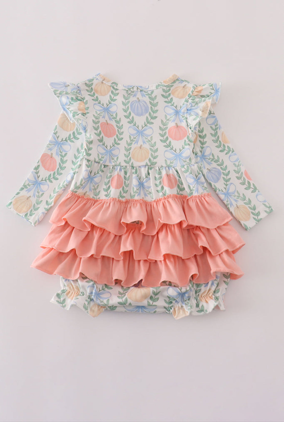 Green Bow Print Girl’s Ruffle Bubble