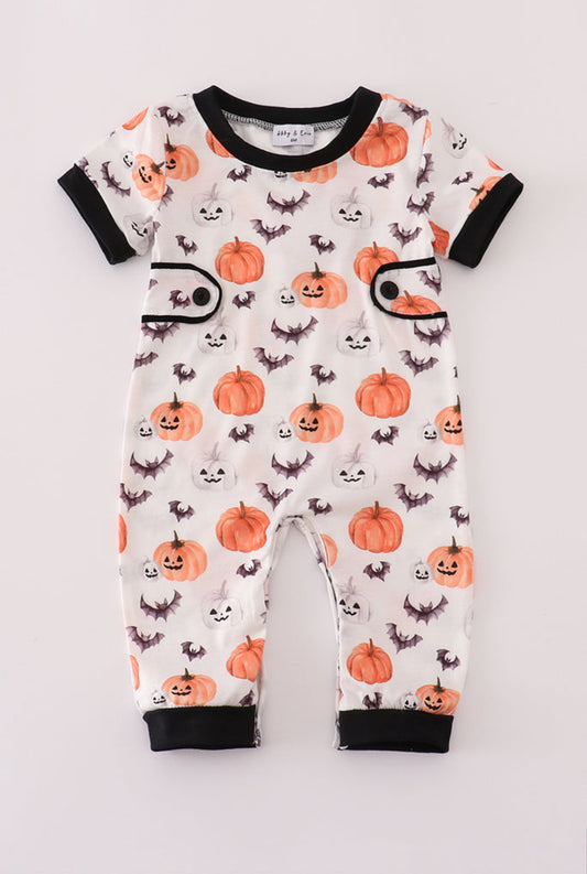 Black Pumpkin Print Unisex Romper