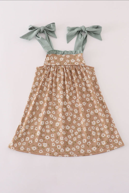 Mustard and Mint Floral Print Ruffle Dress