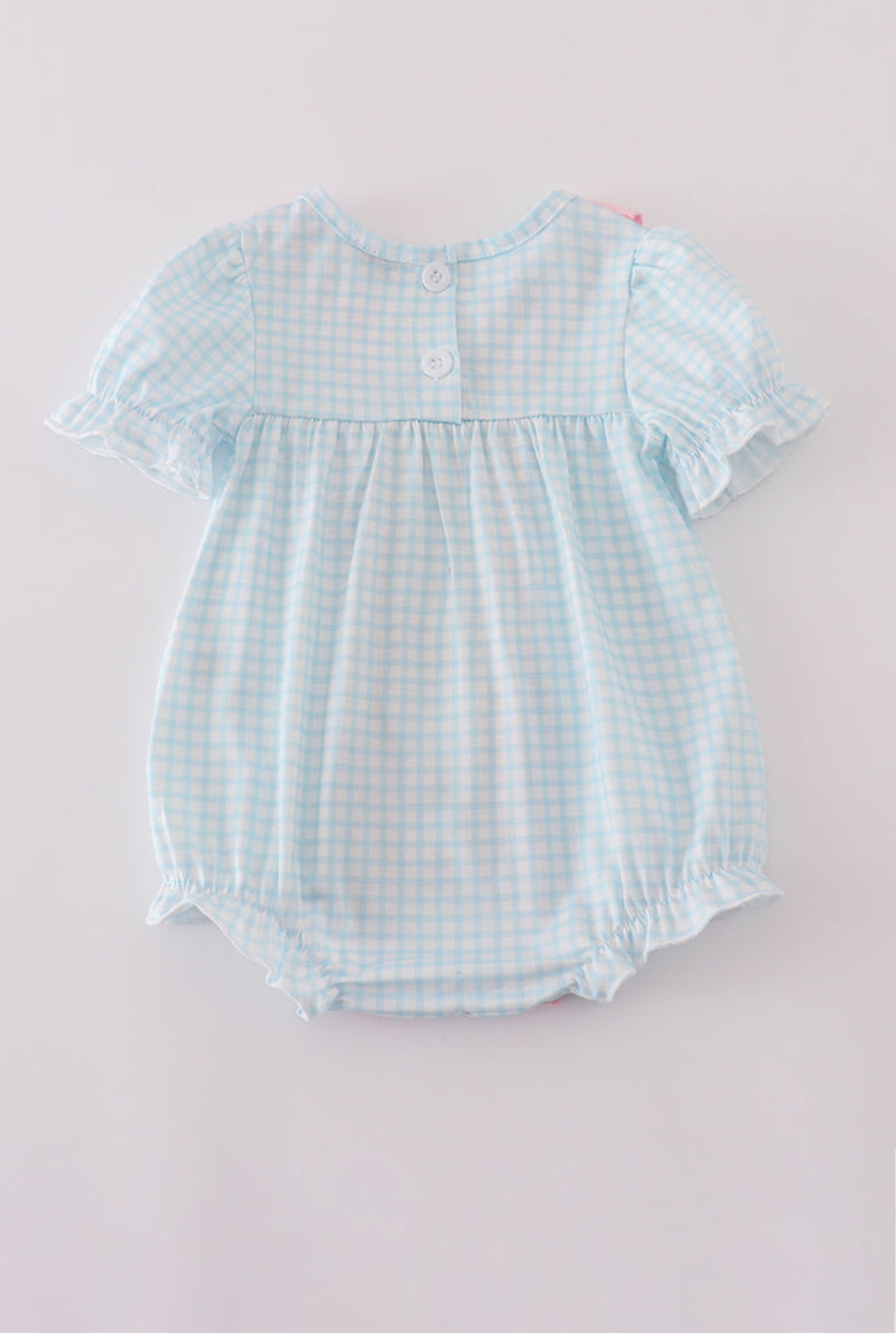 Blue Bow Embroidery Gingham Ruffle Girl’s Bubble