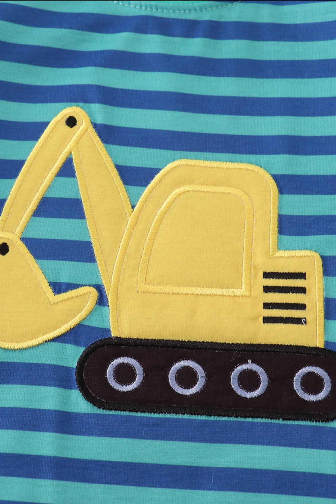 Teal Stripe Excavator Appliqué Boy’s Top