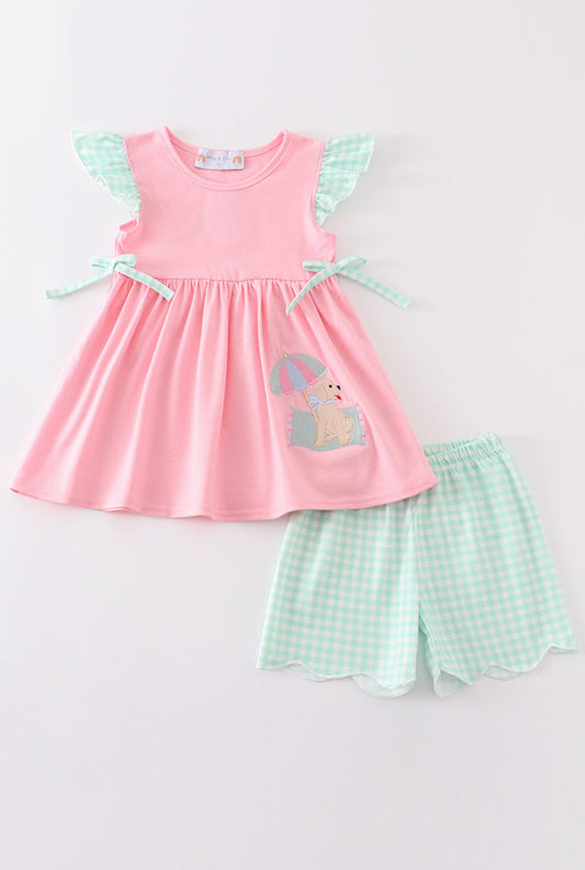 Pink Beach Puppy by Embroidery Girl’s Set