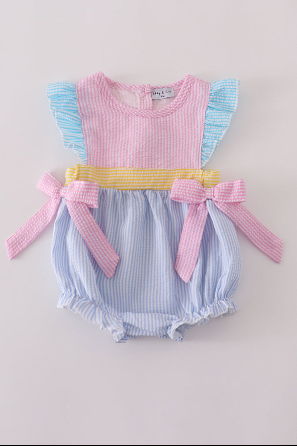 Multi Seersucker Stripe Girl’s Ruffle Bubble