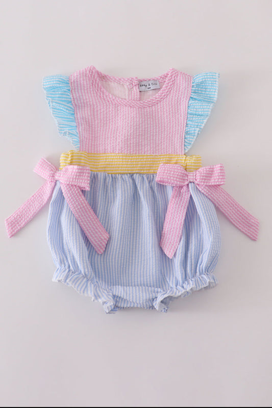 Multi Seersucker Stripe Girl’s Ruffle Bubble