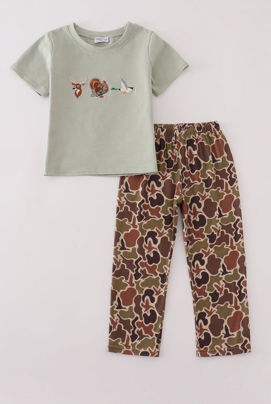 Green Camouflage Hunting Embroidery Boy’s Pant set