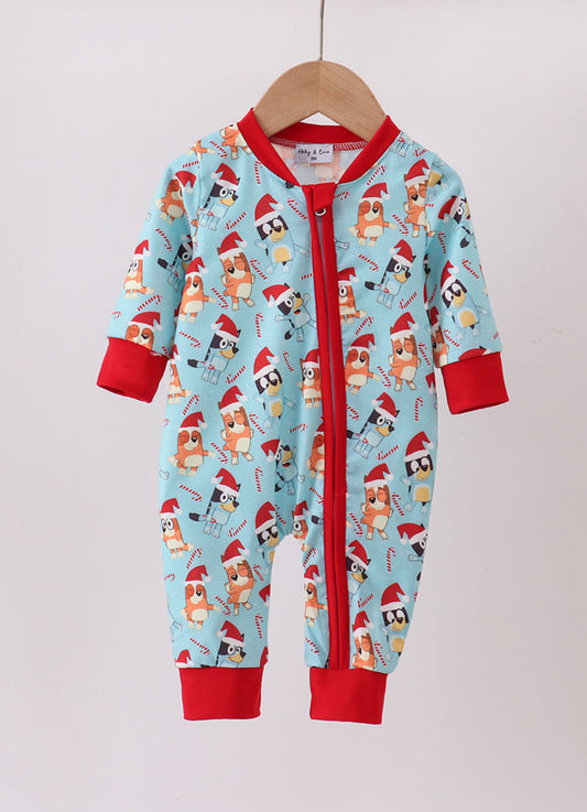 Blue Christmas Character Print Boy’s Romper Pajamas