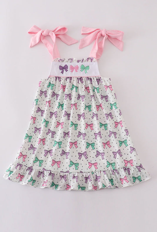Pink Bow Embroidery Girl’s Ruffle Dress