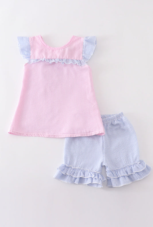 Pink Stripe Seersucker Girl’s Set