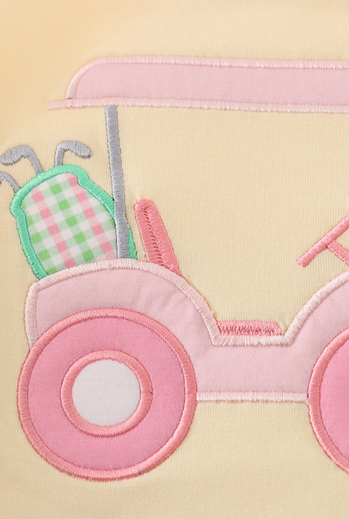 Yellow Golf Cart Appliqué Gingham Girl’s Bloomer Set