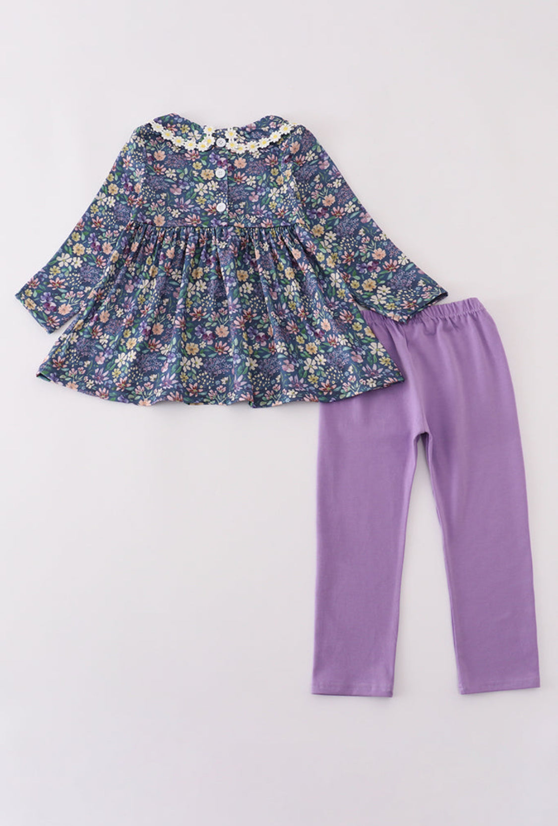 Purple Floral Lace Girl’s Pants Set