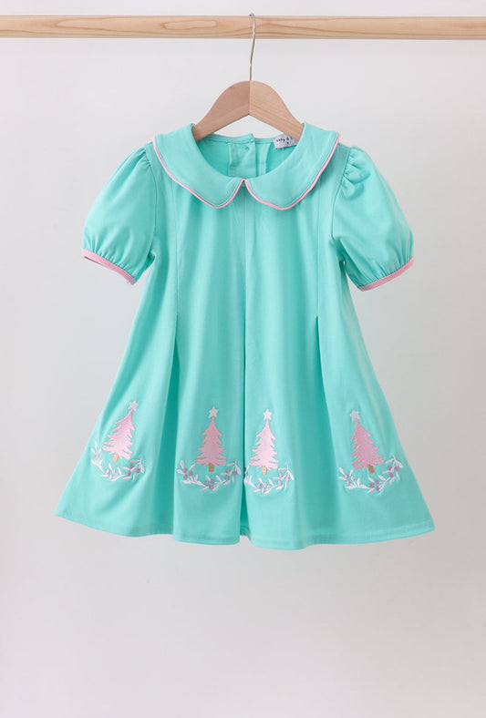Green Christmas Tree Embroidery Dress