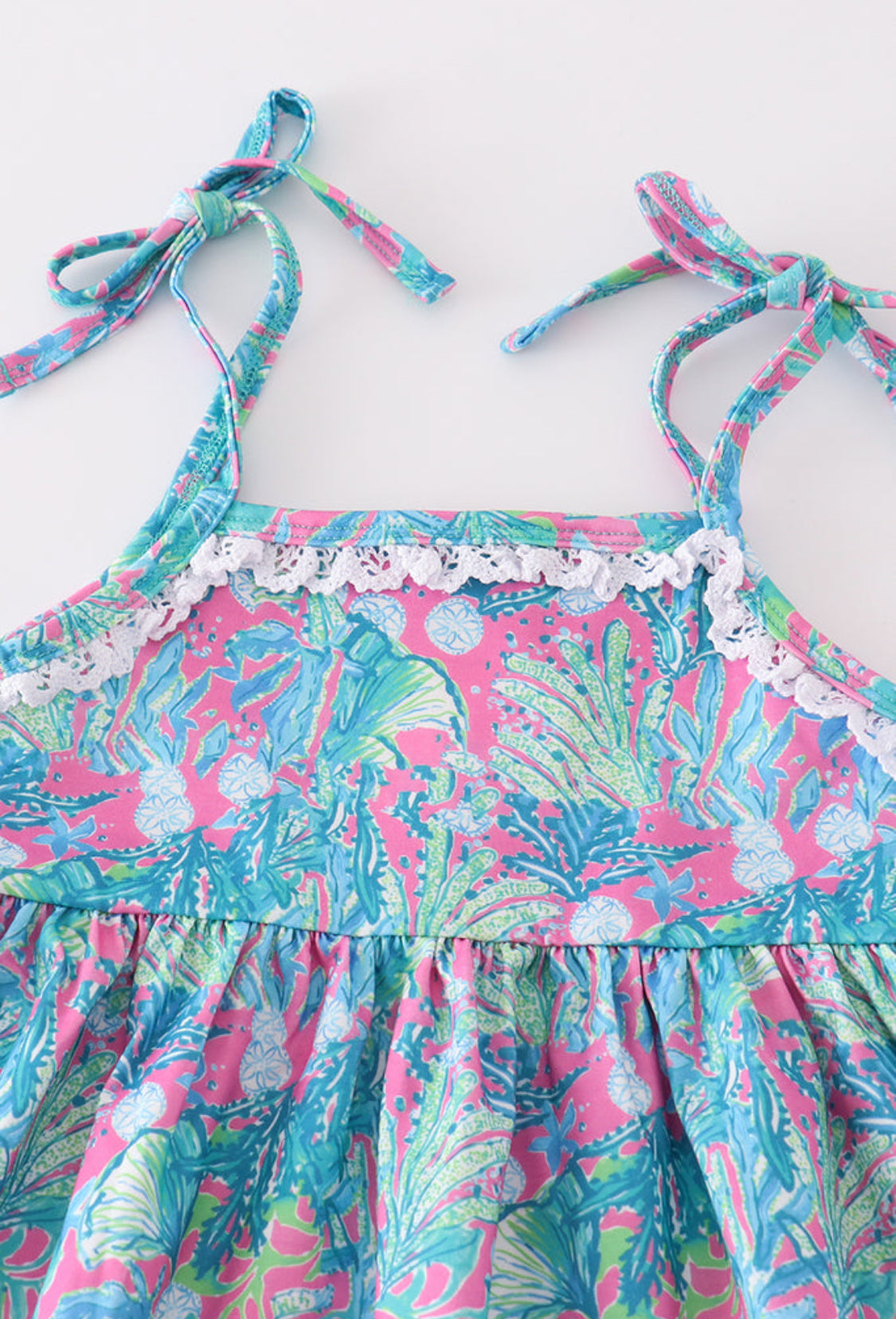 Green Jungle Bloom Tiered Girl’s Short Set