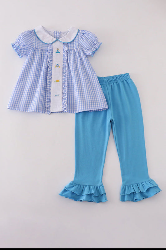 Blue Princess Pumpkin Girl’s Ruffle Pants Set