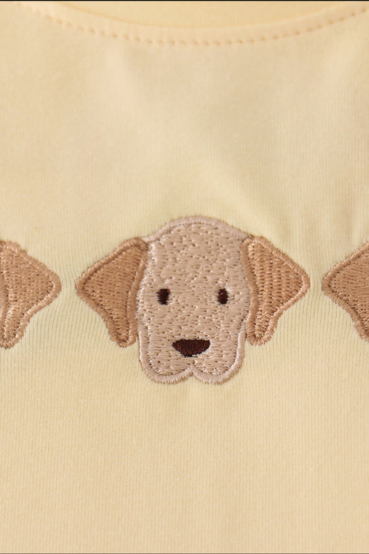 Yellow Puppy Embroidery Gingham Boy’s Pants Set