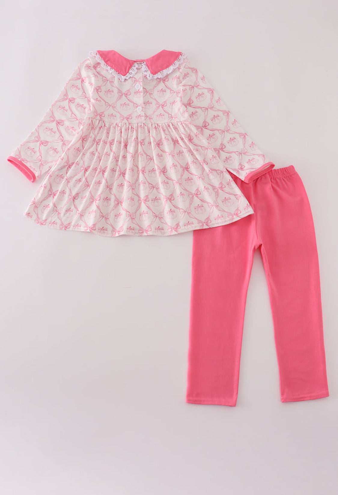 Pink Bow Tie Pumpkin Print Girl’s Pants Set