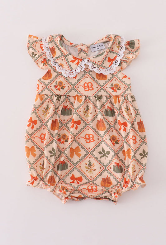 Green Pumpkin Bow Print Girl Bubble