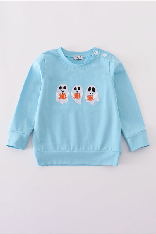 Blue Ghost Pumpkin Embroidery Boy’s Top